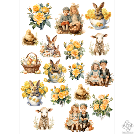 Rizspapír - A4 - FPR-K156 - Sárgarózsás húsvét