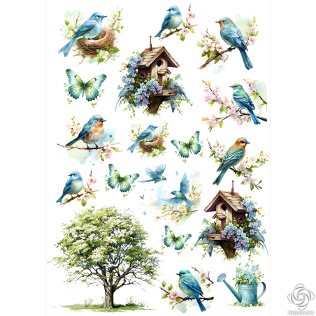 Rizspapír - A4 - FPR-K172 - Tavaszi madaras kert