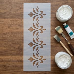 3D Stencil Sorminta 03 nyújtott 9,5x24 cm-es 0,5 mm vastag gótikus csúcsíves és katedrális mérmű sormintázatú professzionális műanyag sablon stukkó hatáshoz és strukturáló pasztához