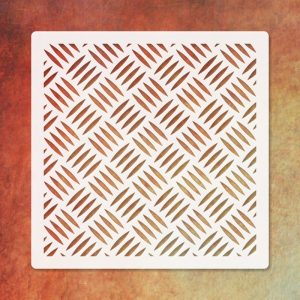 Texturáló 3D Stencil 002 kompakt 9,5x9,5 cm-es átlós indusztriális bordáslemez és cseppmintás fémlemez mintázatú professzionális műanyag sablon strukturáló pasztához és loft dekorációkhoz