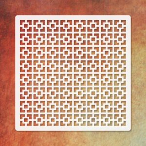 Texturáló 3D Stencil 003 kompakt 9,5x9,5 cm-es görög kulcs és szögletes geometrikus labirintus rács mintázatú professzionális műanyag sablon strukturáló pasztához és dombornyomáshoz