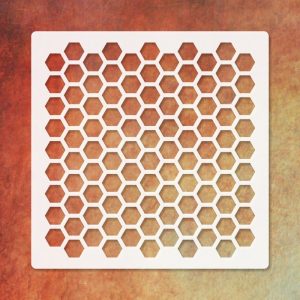 Texturáló 3D Stencil 006 kompakt 9,5x9,5 cm-es szabályos hatszögekből álló méhsejt és hexagon rács mintázatú professzionális műanyag sablon strukturáló pasztához és dombornyomáshoz