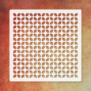 Texturáló 3D Stencil 007 kompakt 9,5x9,5 cm-es geometrikus négyszirmú virágrács és lóhere mintázatú professzionális műanyag sablon strukturáló pasztához és dombornyomáshoz