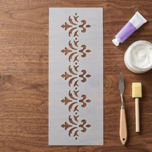 3D Stencil Sorminta 07 nyújtott 9,5x24 cm-es 0,5 mm vastag gótikus csúcsíves és katedrális mérmű sormintázatú professzionális műanyag sablon stukkó hatáshoz és strukturáló pasztához