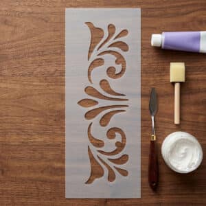 3D Stencil Sorminta 08 nyújtott 9,5x24 cm-es 0,5 mm vastag klasszikus fonott szalag és építészeti guilloche sormintázatú professzionális műanyag sablon stukkó hatáshoz és strukturáló pasztához