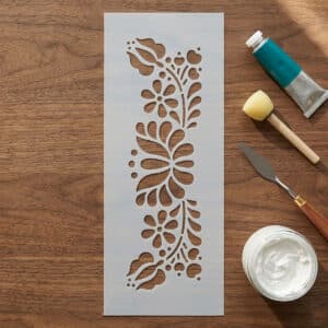3D Stencil Sorminta 10 nyújtott 9,5x24 cm-es 0,5 mm vastag klasszikus barokk indás és leveles sormintázatú professzionális műanyag sablon stukkó hatáshoz és strukturáló pasztához