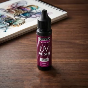 Kemény típusú egykomponensű UV gyanta 20 ml-es adagolócsőrös flakonban víztiszta és üvegszerűen fényes gyorsan kötő műgyanta ékszerkészítéshez és gyurma felületkezeléshez